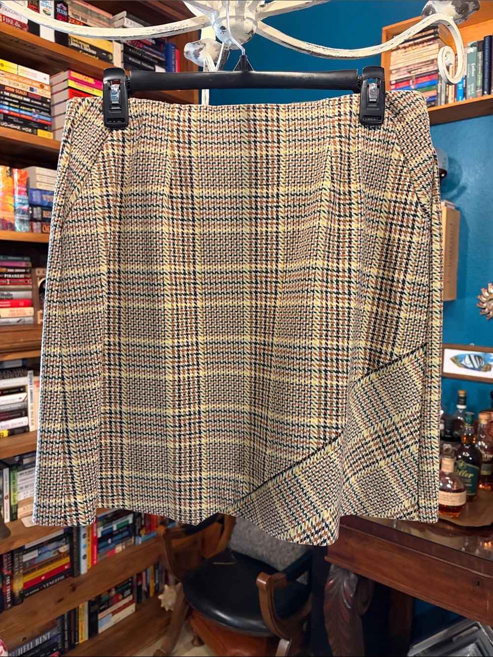 CAbi 3584 “Pastime” Plaid Asymmetrical A-Line Skirt